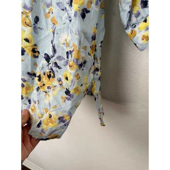 J Jill Love Linen Floral Tunic Top Button Down Blue 3/4 Sleeve Women's Large - Picture 8 of 9